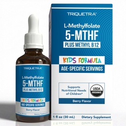 Organic Kids Methylfolate + Methyl B12 Cofactor - Organic Berry Flavor, Sublingual Form - 5-MTHF Form, Superior Form of Folate - Dosaggio regolabile per tutte le età - Mood, Behavior, Cognizione - 1 oz.