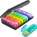 Wöchentliche Pille Organizer 7 Tage 3 Mal, Tragbare Pille Organizer, BPA Kostenlose Pille Fall, Reisen Tägliche Pillen Box Reminder, Medikamente Organizer für Vitamine, Ergänzungen (Black + 7 Farbe)