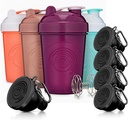 GOMOYO Fitness Bundle - 4-Pack Shaker Flaschen mit Agitator + 5-Pack Protein Funnels mit Carabiner, BPA-Free & Spülmaschine Safe