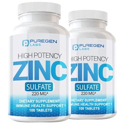 Puregen Labs Zinksulfat 220 mg Nahrungsergänzungsmittel Tabletten - 100 Zähler (Pack von 2)