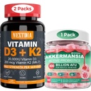 Vitamin D3 20.000 IU + K2(MK7) 200mcg Softgels + Akkermansia Probiotics Gummis mit Prebiotics Fiber