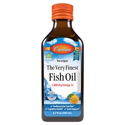 Carlson - The Very Finest Fish Oil, 1600 mg Omega-3s, Liquid Fish Oil Supplement, Norwegian Fish Oil, Wild-Caught, Sustainable Sourced Fish Oil Liquid, Orange, 6.7 Fl Oz