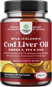 Icelandic Cod Liver Oil Softgels - Wild Caught EPA DHA Omega 3 Fish Oil 1000mg pro Portion - Sustainable Sourced Burpless Fish Oil Supplement mit Vitamin D3 & A für Heart Joint Brain & Immune Support