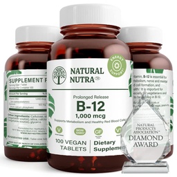 Natürliche Nutra Vitamin B12 1000 mcg, fördern Herz & Nerve Gesundheit, Cobalamin B12 Supplement, Calciumphosphat, Hilfe in Stoffwechsel Gesundheit, Optimale Absorption, Glutenfrei, Zuckerfrei, 100 Vegan Tabletten