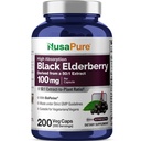 NusaPure Black Elderberry 50:1 Extrakt, 100 mg Äquivalent zu 5.000 mg pro Veggie Kapseln, 200 Graf (Non-GMO, Bioperine) Sambucus Supplement