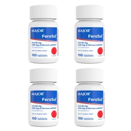 Major FeroSul - Eisensulfat 325 mg Tabletten - Eisen Beilage für Damen und Herren - Speziell beschichtete Easy-to-Swallow Tabletten - Rot - 100 Count (4 Pack)