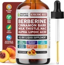 Berberine Supplement, Milchdistel, Ceylon Cinnamon, Alpha Lipoic Acid, NAC Supplement Liquid Drops - Vegan, 4X Absorption als Kapseln - Berberine für Leberunterstützung & ganzheitliche Wellness (Peach, 60mL)