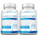 Omega-3 MD - EPA & DHA Supplement - 2500mg Omega 3 Fish Oil per la salute del cuore, il supporto del cervello, il comfort comune, &amp; benessere generale - 2 bottiglie - 6 mesi di alimentazione