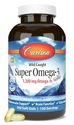 Carlson - Super Omega-3 Gems, 1200 mg Omega-3 acidi grassi con EPA e DHA, Wild-Caught Norwegian Fish Oil Supplement, Sostenibilmente Source capsule 300 Softgels