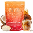 Bio Bless Instant Mushroom Coffee Powder – Bio Lion’s Mane, Reishi & Cordyceps Blend for Energy, Focus & Clarity – Adaptogenic Kaffee mit Kokosmilch & MCT Öl – 30 Portionen