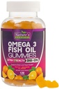 Omega-3-Fischöl-Gummien, Herzgesunde Omega-3-Gummi-Ergänzung mit hoher Absorption DHA & EPA, Extra Strength Joint & Brain Support, Delicious Orange Flavor Fish Oil Nature's Vitamin - 120 Gummis