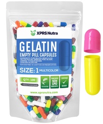 XPRS Nutra Taille 1 Capsules vides - 100 Compte Capsules de gélatine vides - Pills pour le remplissage de la gélule de bricolage - Gel de pilule de boeuf pur bouchons à remplir de vos suppléments (couleur multiple)
