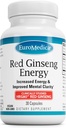 EuroMedica Red Ginseng Energy - Ergänzung zur Unterstützung gesunder Energie und Fokus - Kräuterergänzung mit koreanischen roten Ginseng Wurzelpulver - Vegan Tabletten zur Unterstützung gesunder Ausdauer - 30 Kapseln