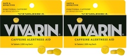 Vivarine, Pilules de caféine, 200 mg de caféine par dose, en toute sécurité et efficacement vous aide à rester éveillé, sans sucre, calories ou ingrédients cachés, supplément énergétique, 16 comprimés (paquet de 2)