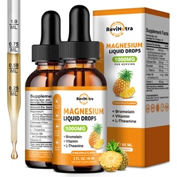 2 Pack Magnesium Glycinate Flüssigkeitstropfen, 1000 mg flüssiges Magnesium-Komplex Tropfen für Schlaf, Nerve, Energie, Muskel, Knochen, Kalorien & Verdauung, hohe Absorption, 2 Fl Oz, Ananas Flavor