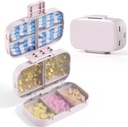 MEACOLIA Triple-Folding Pill Organizer, 9 Compartments Travel Pill Case mit großer Kapazität, Daily Pill Box Small Pill Container für Vitamin, Cod Liver Oil, Ergänzungen (Beige)