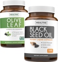 Olive Leaf & Black Seed Oil (3-Meth Supply) Leaf & Seed Bundle of Olive Leaf Extract (120 Capsules) Super Strength and Black Seed Oil (180 Capsules) Cold pressed Nigella Sativa Cumin Seed