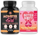 Angry Supplements Women's Workout Bundle: Monster Girl N.O Nitric Oxide Booster 60ct + Creatine Complex Tablets 90ct 2 Bottles Total