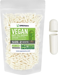 XPRS Nutra Größe 2 Leere Kapseln - 1000 Leere Vegan Kapseln - Vegetarische leere Pillen - DIY Gemüse Kapsel Füllung - Veggie Caps Pillen (Weiß)