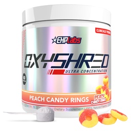 EHP Labs OxyShred Pre Workout Powder - Preworkout Pulver mit L Glutamin & Acetyl L Carnitin, Energy Boost Drink - Pfirsich Candy Ringe, 60 Portionen
