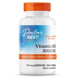Migliore vitamina D3 5000 IU Softgels per gli uomini e le donne - Supplemento di vitamina D per il sistema immunitario e il supporto di salute del cuore, 125 mcg per la sega, Vit D 3, Non OGM, Gluten Free, Soy Free - 360 Softgels
