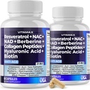 Vitamax Resveratrol NAD+ Berberine Hyaluronsäure - Biotin Grape & Blueberry + NAC - Collagen Peptides - Haar, Nagel, Skin & Joint Supplement - 21-in-1 Damen und Herren - Made in USA - 120 Count
