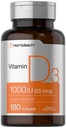 Horbäach Vitamin D3 1000IU (25mcg) Softgele | 180 Count | Hohe Potenzformel | Non-GMO & Gluten Kostenlose Ergänzung