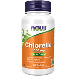 NOW Nahrungsergänzungsmittel, Chlorella 1000 mg mit natürlich vorkommenden Chlorophyll, Beta-Caroten, gemischte Carotinoide, Vitamin C, Eisen und Protein, 60 Tabletten