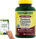 SupeRed Spring Valley Turmeric Curcumin Ultra Strength - 90 Count, 1.500 mg Vegeterian Capsules - Inklusive Nutritonal Guide' (2 Artikel)