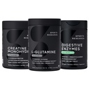 Sportforschung L-Glutamin (100 Servierungen), Kreatin-Monohydrat (60 Servierungen) und Verdauungsenzyme mit Probiotics & Ginger (90 Servierungen) - All Non-GMO Verified, Vegan & Gluten Free
