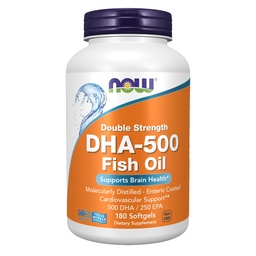 JETZT Nahrungsergänzungsmittel, DHA-500 mit 250 EPA, Molekular destilliert, unterstützt Gehirngesundheit*, 180 Softgels