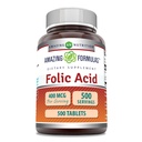 Erstaunliche Formeln Folsäure (Vitamin B9) 400 mcg | Tabletten Supplement | Non-GMO | Gluten Free | Made in USA (1 Pack | 500 Count)