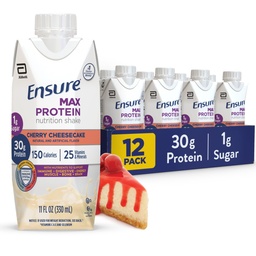 Gewährleistung Max Protein Shake | Cherry Cheesecake | Bereit zu trinken | 30g Protein für Muskelgesundheit | 1g Zucker, 4g Fiber | 11 fl oz, 12 Pack