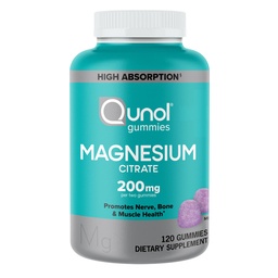 Qunol Magnesiumgummis für Erwachsene, 200mg Elemental Magnesium (ab 1.750mg Magnesium Citrat), Hohe Absorption Magnesium Supplement, Unterstützt Nerve, Knochen und Muskel Gesundheit, Vegetarisch, 120 Zähler