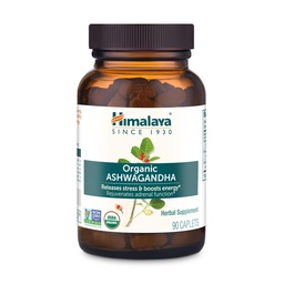 Himalaya Organic Ashwagandha, 90-Tage-Versorgung, Kräuter-Ergänzung für Stress-Relief, Energie-Unterstützung, okziale Schlaflosigkeit, USDA Certified Organic, Non-GMO, Vegan, Gluten Free, 670 mg, 90 Caplets