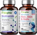 B-3 Nicotinamid 500 mg 180 Vcaps - Haarhaut und Nägel 180 Caplets 10000 mcg Biotin - Nicotinic Amide Niacin Natural Flush-Free Vitamin Formula - Unterstützt Hautzellengesundheit