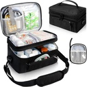 Borsa di Medicina per viaggiare con Portable Small Pouch, Double Layer Pill Bottiglia Organizer Custodia con Cerniera Bloccabile, Custodia da viaggio con spalline a spalla (BAG ONLY) Nero