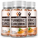 Kurkumagummis mit Ginger & Black Pepper Extract - 3 Pack Tumeric Gummy Ergänzungen für Schmerzentzündung Joint Weight Health Support - Vegan, Organic, Gelatin-Free - für Erwachsene und Kinder
