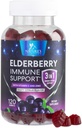 Elderberry Gummies mit Vitamin C, D3 und Zink - Immununterstützung Gummy für Kinder & Erwachsene, Black Elderberry Extract Gummy Immune Health Support Supplement, Black Elder Berry Vitamin - 120 Gummies
