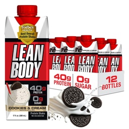 Lean Body Ready-to-Drink Cookies und Cream Protein Shake, 40g Protein, Whey Blend, 0 Zucker, Gluten No, 22 Vitamine & Minerals, (Recyclable Carton & Lid - Pack of 12) LABRADA, 17 Fl Oz (Pack von 12)