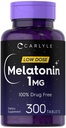 Carlyle Melatonin 1 mg | 300 Low Dose Tablets | Drug Free Aid | Vegetarisch, Non-GMO, Glutenfrei