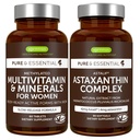 Multivitamin & Minerals für Frauen + Astaxanthin Complex Vegan Bundle, Sustained Release Advanced Multivitamin mit Eisen + Natural 4 mg H. Pluvialis Astaxanthin, von Igennus