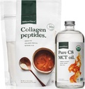 Natürliche Kraft Bio MCT Öl + Gras Fed Collagen Peptides Bundle – Organic, Non GMO, 100% reine Kokosnuss MCTs & hydrolysiert Typ I und III Collagen Protein - 16 Unze Flasche und 11.7 Unze Tasche