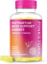 Pink Stork Postpartum Mood Unterstützung Vitamin D Gummis - Natürliche Hormon Balance für Frauen mit postnatalem Vitamin D3 und Calcium - Postpartum Essentials für das Stillen - 60 Zitronentropfengummis