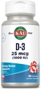 KAL Vitamin D3 1000 IU 25 mcg, Vitamin D Chewables, Kalziumabsorption, Knochengesundheit und Immununterstützungsergänzung, Natürliche Pfefferminz Geschmack, mit Xylitol, 100 Servierungen, 100 Chews