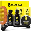The Beard Club Enhanced Beard Growth Kit - Derma Roller, Bart Growth Oil (2PK), Sandalwood Bart Balm, Comb - Geschenkset