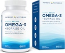 Nordic Naturals Nordic Beauty Omega-3 + Borage Oil, Natural Lemon-Flavored - 60 Soft Gels - Fish Oil Supplement für Hautgesundheit und Hydration - Non-GMO - 30 Servietten