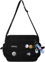Mode Crossbody Tasche mit niedlichen Accessoires Nylon Freizeit Messenger Tasche mit Anhänger Leichte Handtasche Reise Daypacks (Schwarz)