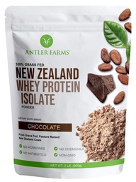 Antler Farms - 100% Grass Fed New Zealand Whey Protein Isolate, Chocolate Flavor, 2 lbs - Pure and Clean, 4 Ingredienti, Delicious, Cold Processed