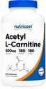 Nutricost Acétyl L-Carnitine (ALCAR) 500mg, 180 capsules, 180 portions - Sans OGM et sans gluten, 1 gélule par portion